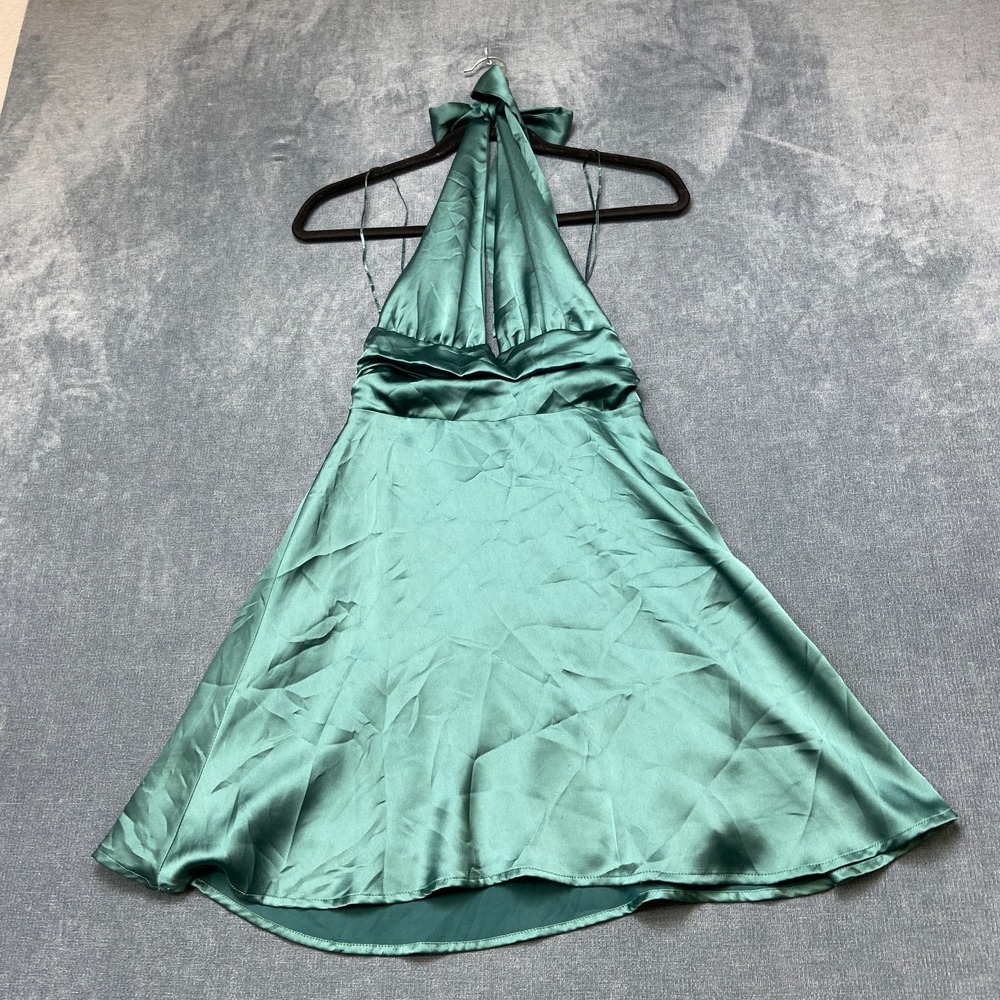 Garage Satin Mini Dress Womens XS Light Green Formal Tie Bow Detail Halter Neck